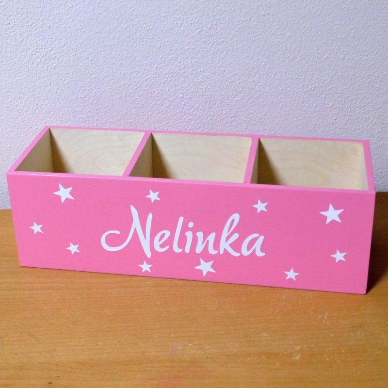 Dřevěný pastelkovník na přání 3 přihrádky Nelinka hvězdy