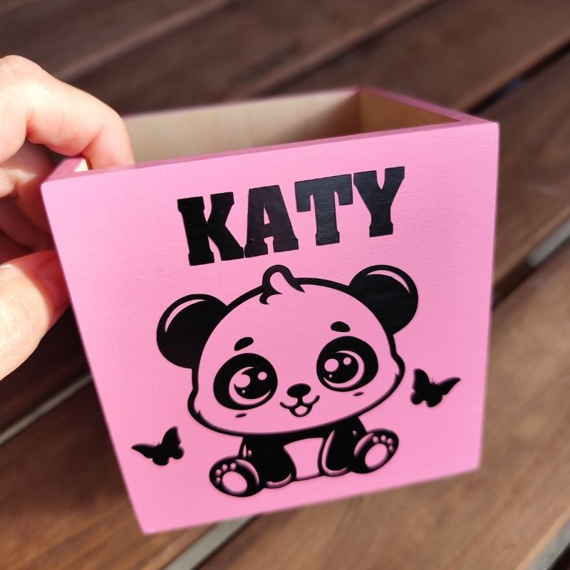 Přihrádka na pastelky panda růžový