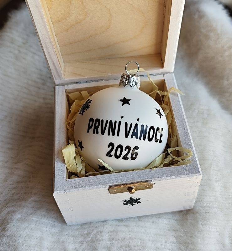 Vánoční baňka bílá První Vánoce v otevřené krabičce