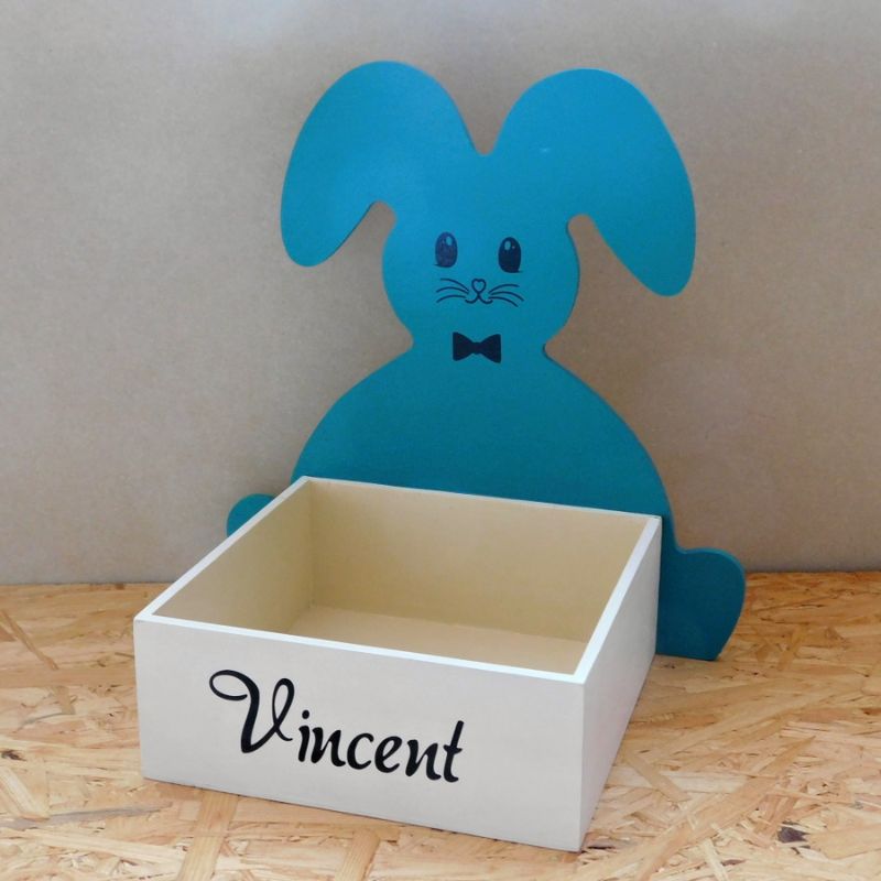 Dřevěná velikonoční krabička v mořské barvě se jménem Vincent