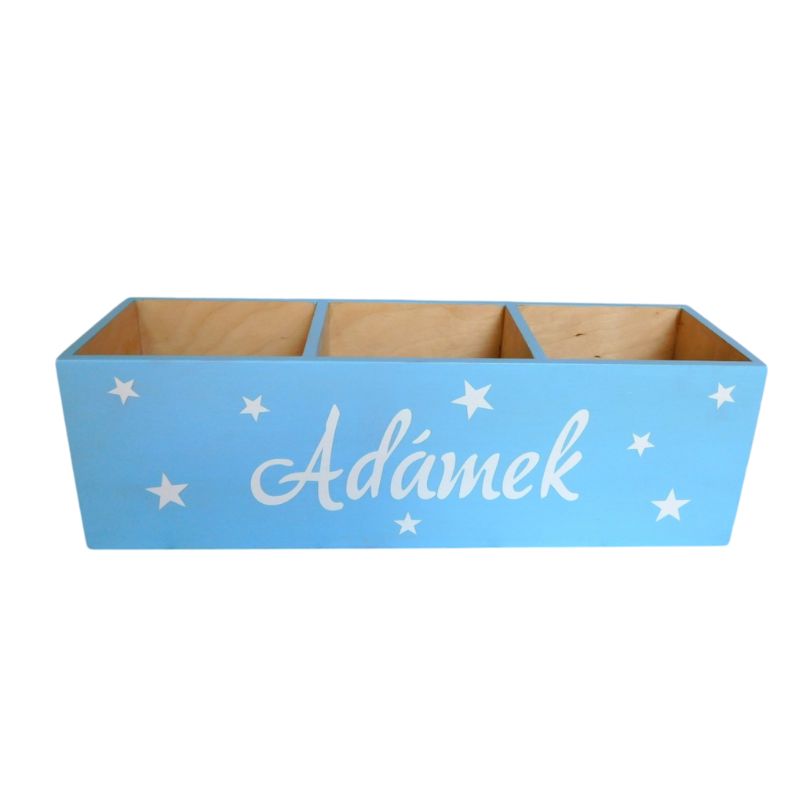 Přihrádka na pastelky se jménem sv. modrá