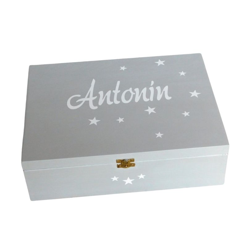 Dřevěný box na poklady se jménem šedý