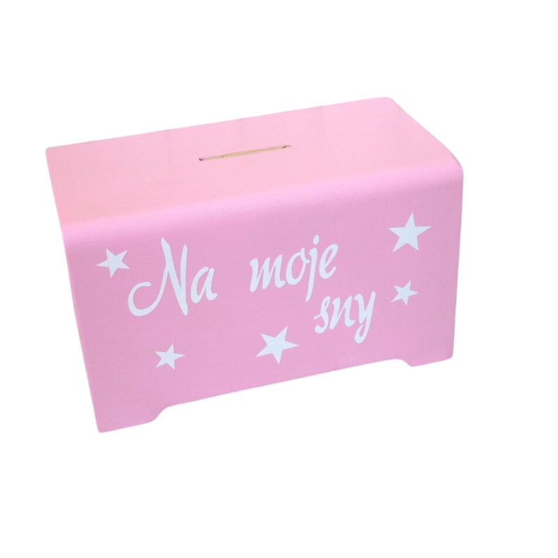 Růžová dřevěná pokladnička Na moje sny