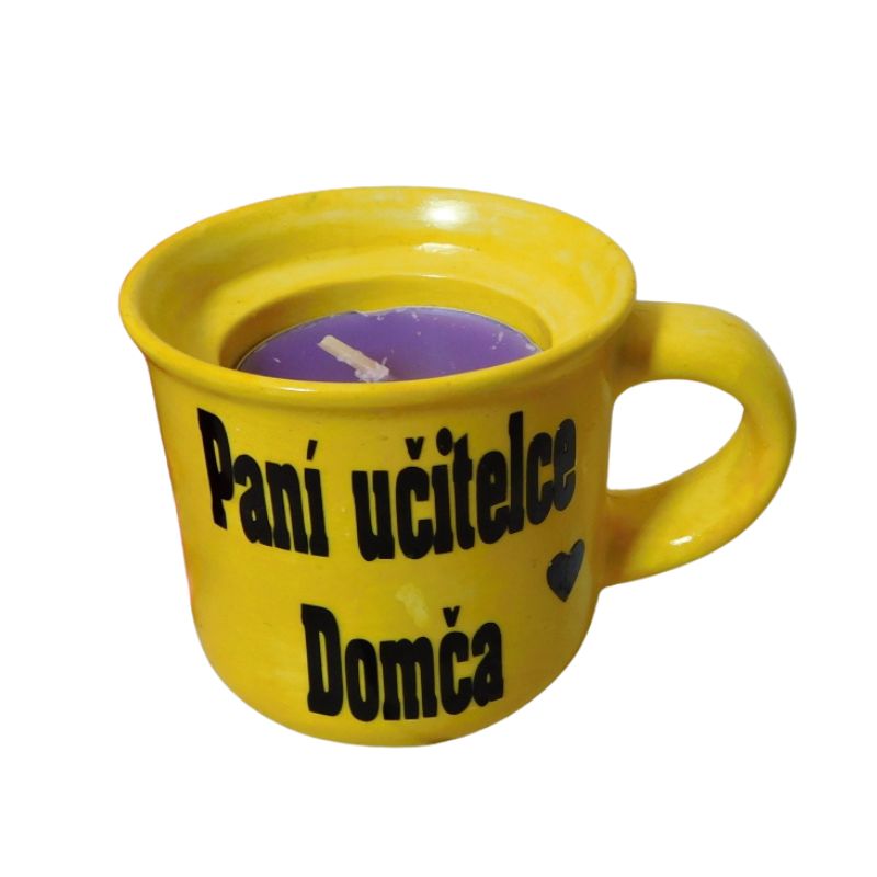 Svícen hrníček pro paní učitelku žlutý