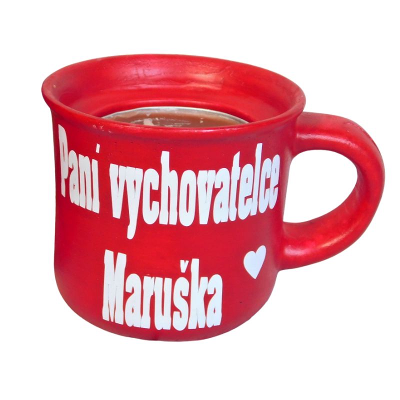 Svícen hrníček paní vychovatelce červený