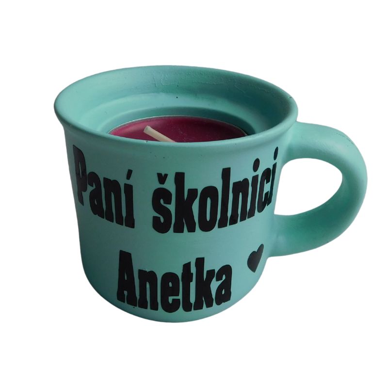 Svícen hrníček pro paní školnici mintový
