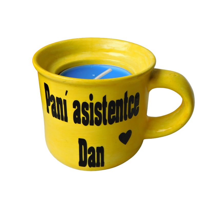 Svícen hrníček pro paní asistentku žlutý