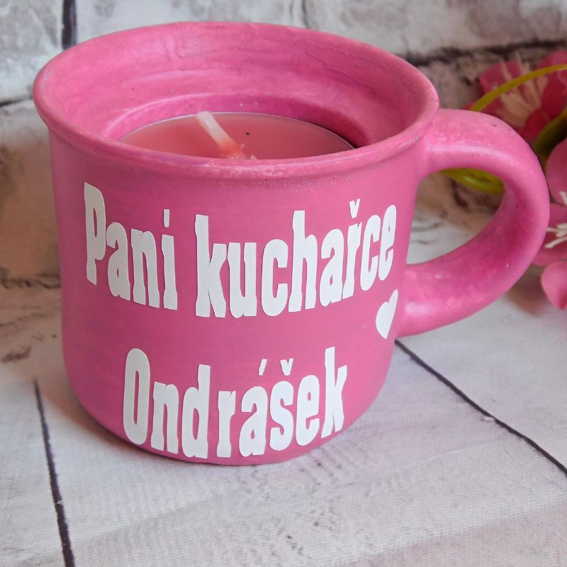 Svícen hrníček pro paní kuchařku růžovofialový