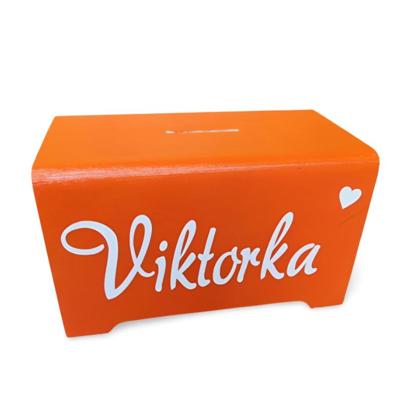 Dětská pokladnička se jménem a srdíčkem oranžová