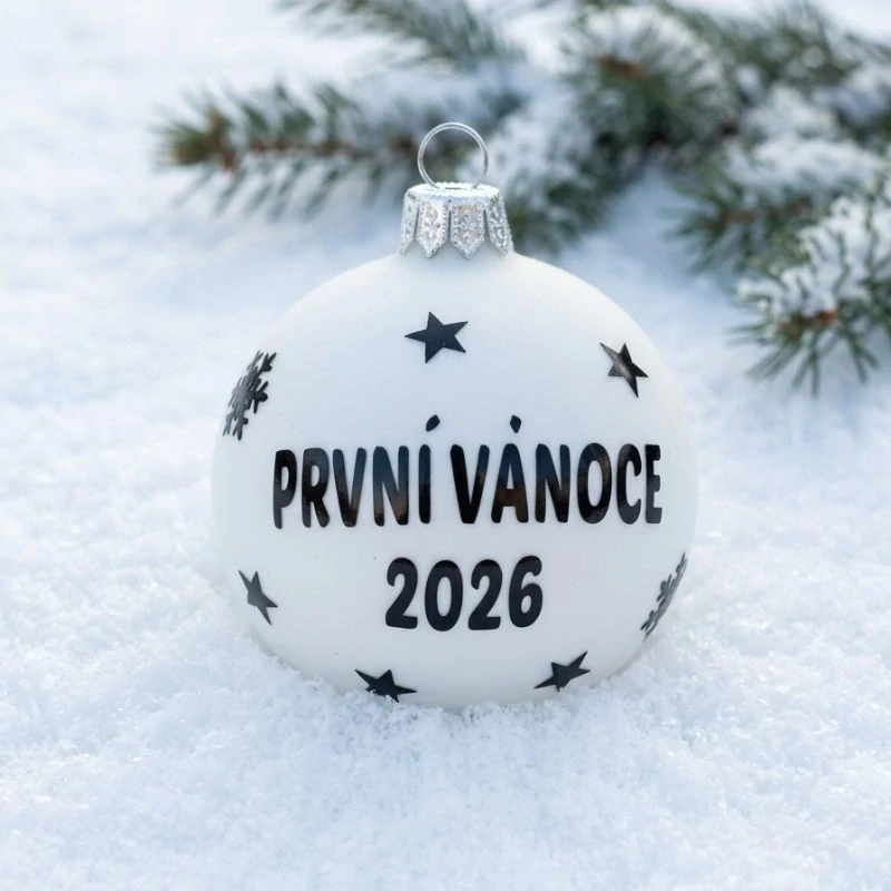 Vánoční baňka První Vánoce 2026 - bílá