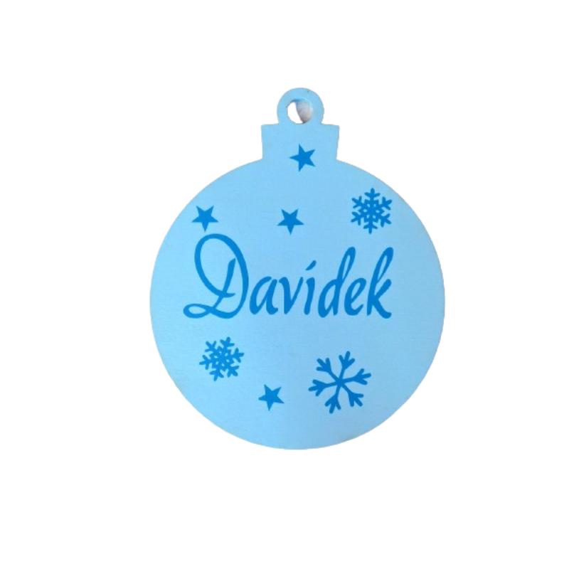 Dřevěná vánoční ozdoba NA PŘÁNÍ se jménem světle modrá