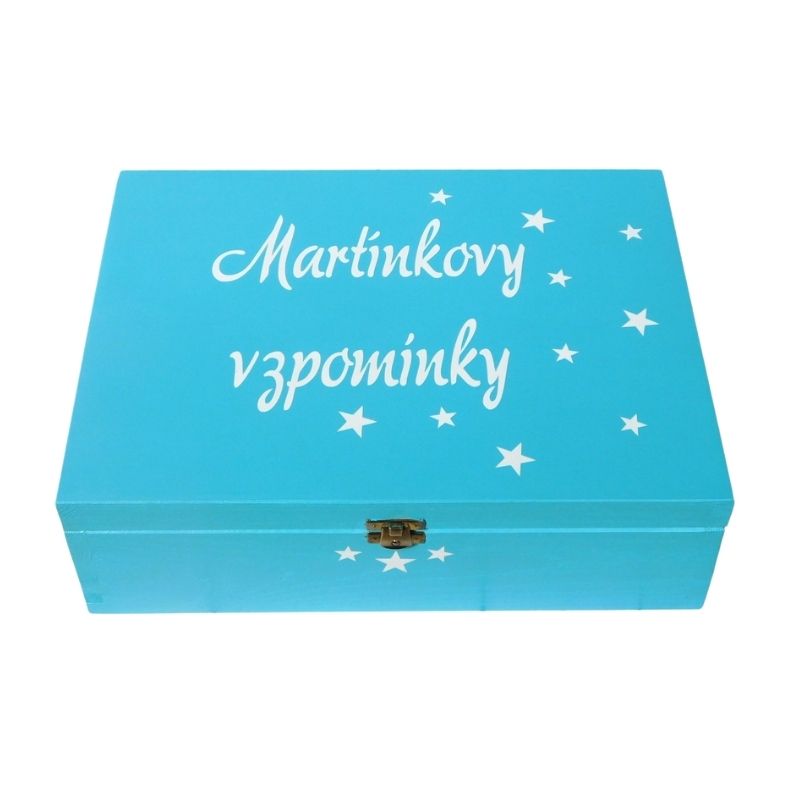 Dřevěná vzpomínková krabička modrá Martínkovy vzpomínky