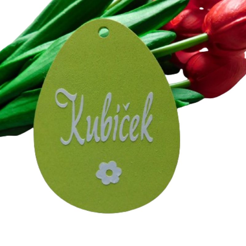 Barevné velikonoční vajíčko se jménem a kytičkou