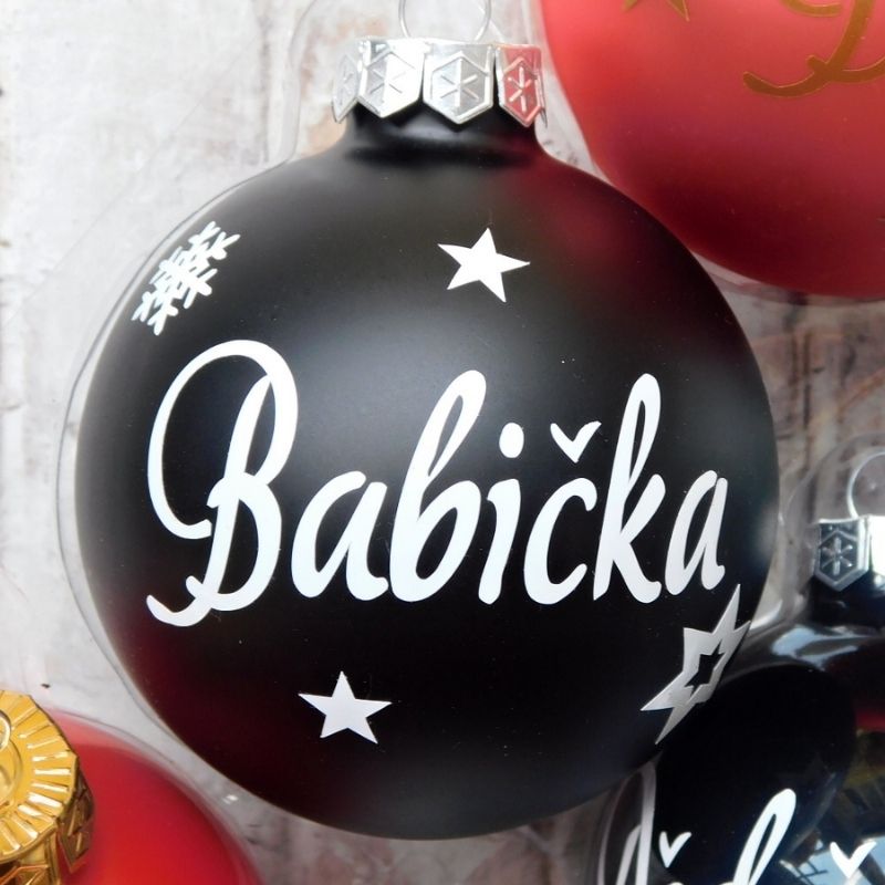 Skleněná vzpomínková vánoční baňka černá 8cm