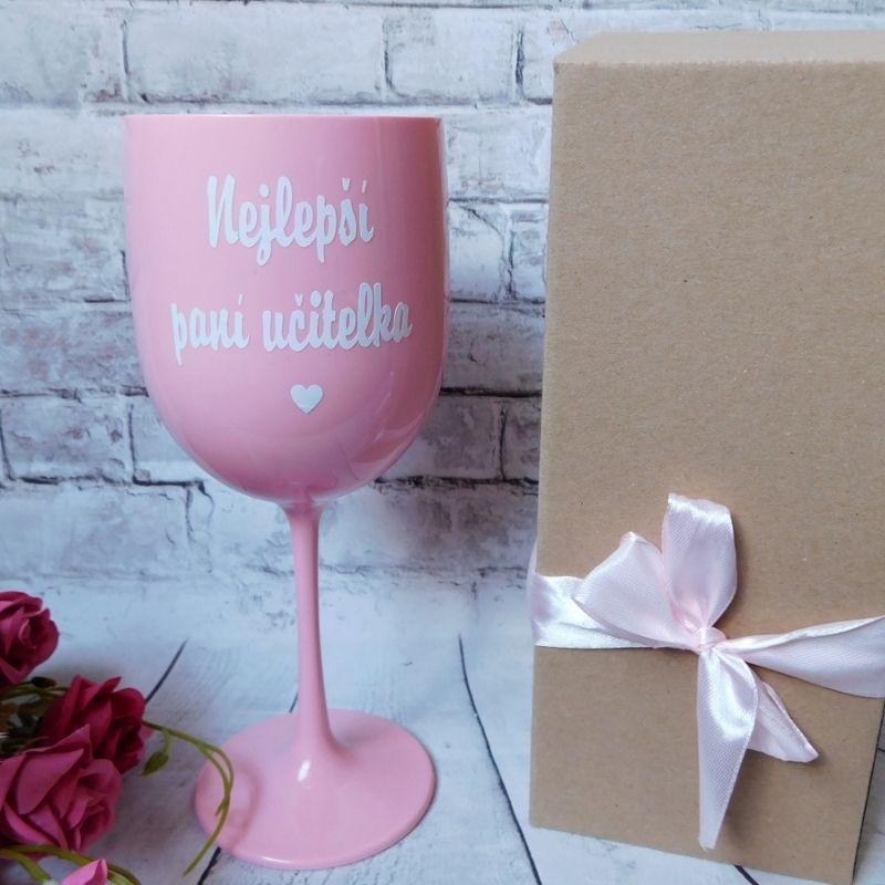 Plastová sklenice Nejlepší paní učitelka - růžová