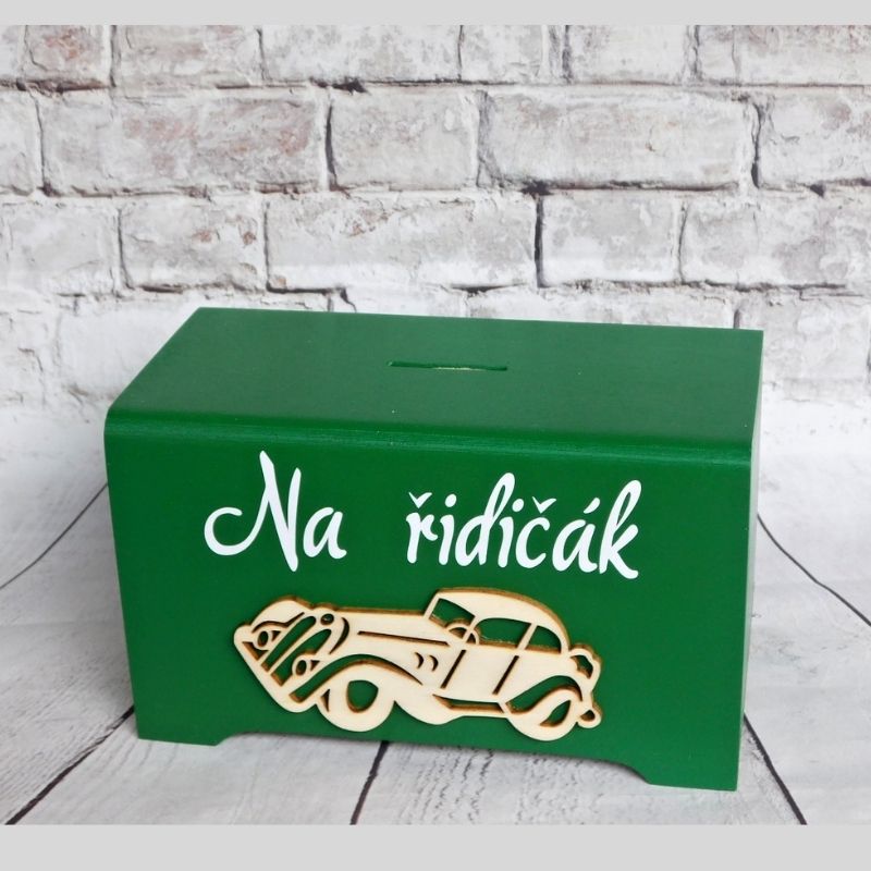 Dřevěná pokladnička Na řidičák