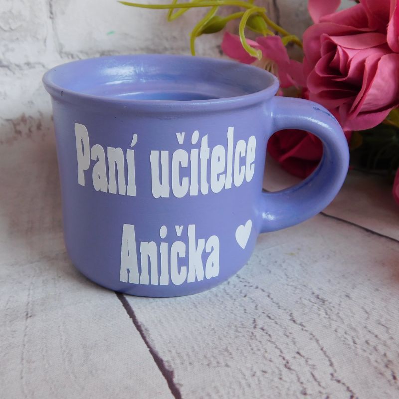 Svícen hrníček pro paní učitelku světle fialový