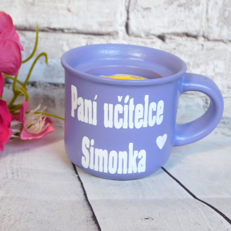 Svícen hrníček pro paní učitelku světle fialový