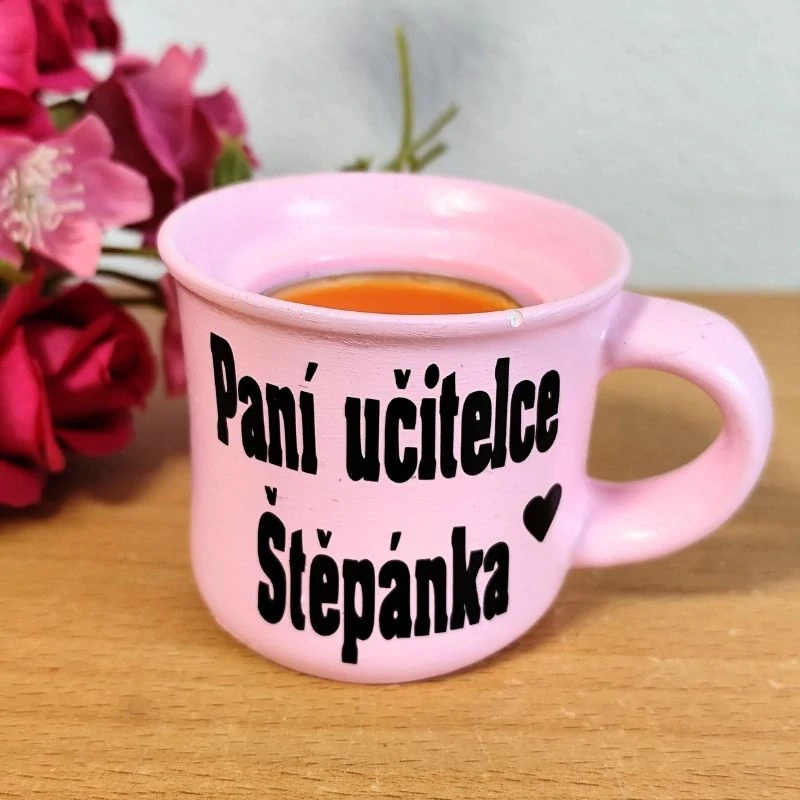Svícen hrníček pro paní učitelku světle růžový