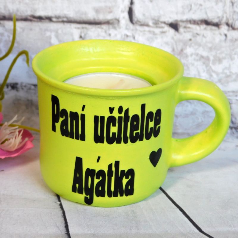 Svícen hrníček pro paní učitelku barvy na výběr