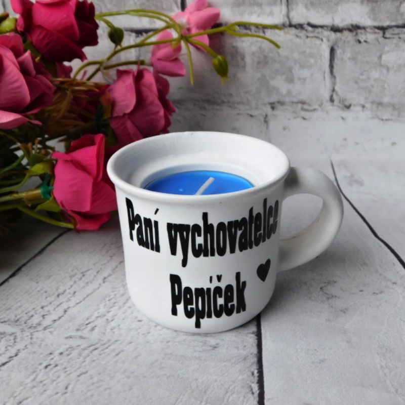 Svícen hrníček paní vychovatelce bílý