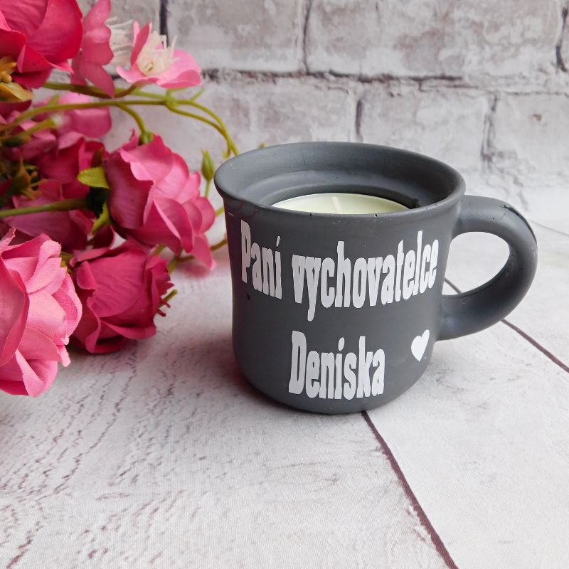 Svícen hrníček paní vychovatelce tmavě šedý