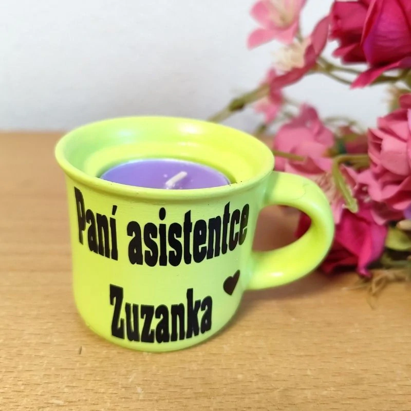 Svícen hrníček pro paní asistentku zelený