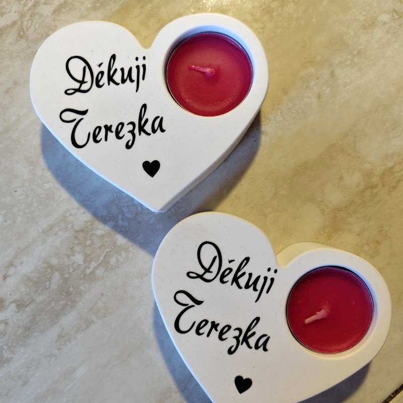 Svícen srdíčko Děkuji s věnováním