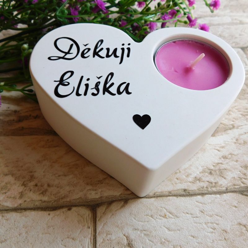 Svícen srdíčko Děkuji s věnováním