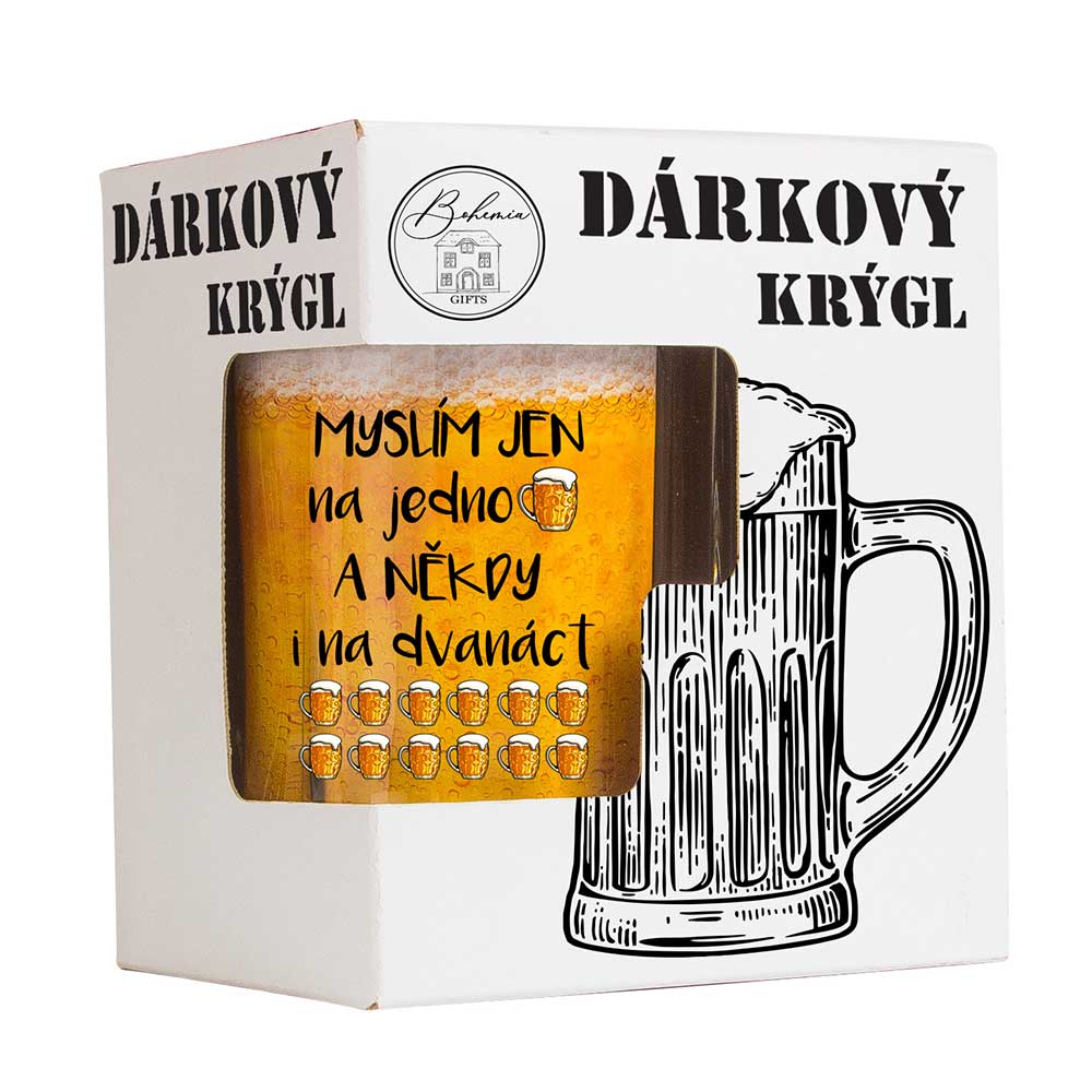 Bohemia Gifts Dárkový pivní půllitr v krabičce – Myslím jen na jedno