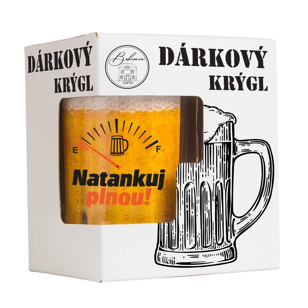 Bohemia Gifts Dárkový pivní půllitr v krabičce – Natankuj plnou