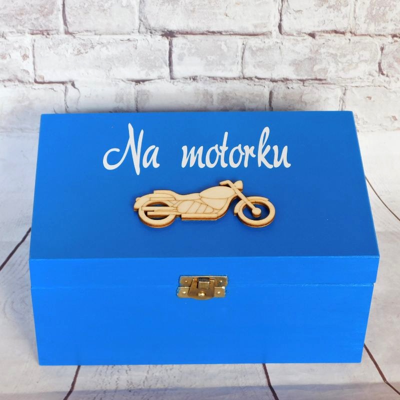 Dřevěný box Na motorku modrý