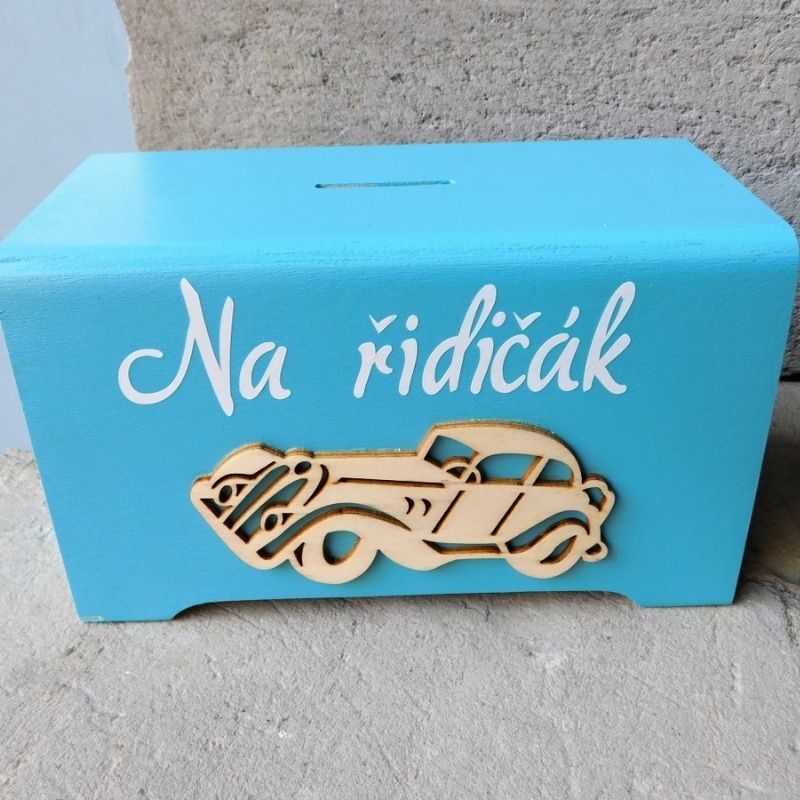 Dřevěná pokladnička Na řidičák