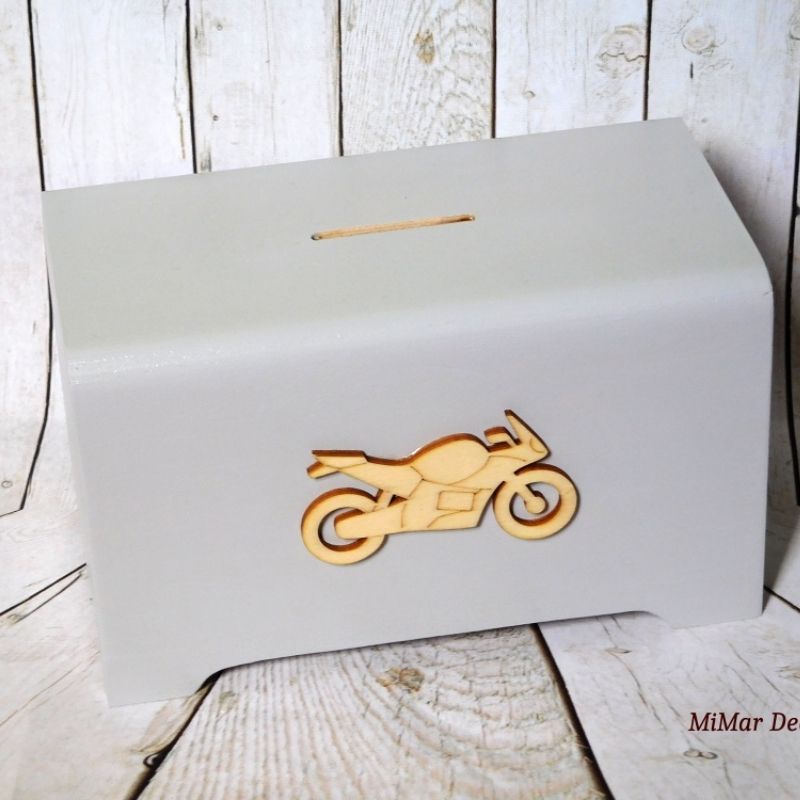 Dřevěná pokladnička Motorka 