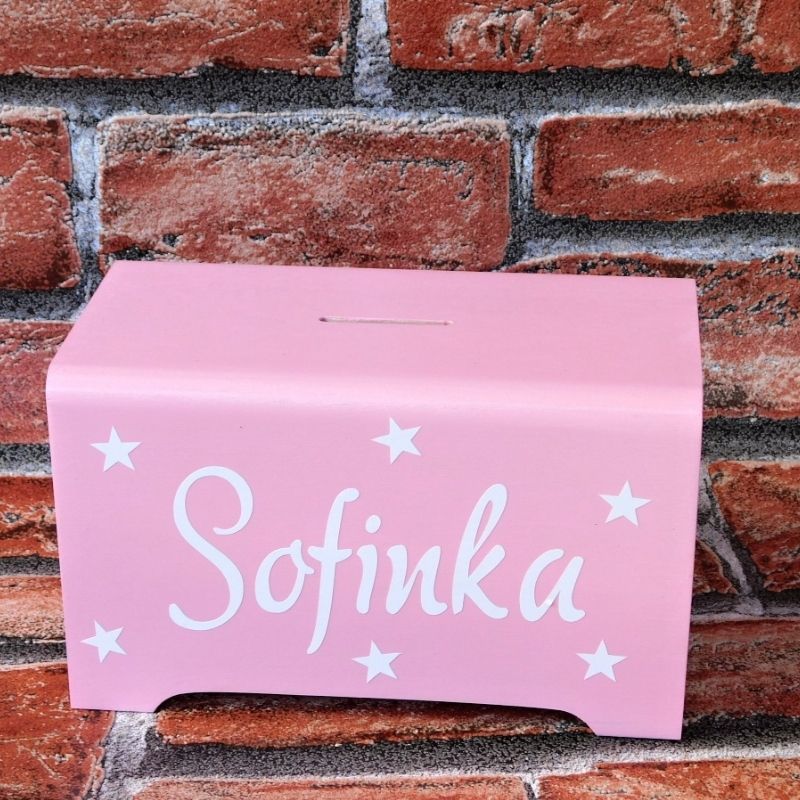 Velká dřevěná pokladnička pro děti růžová