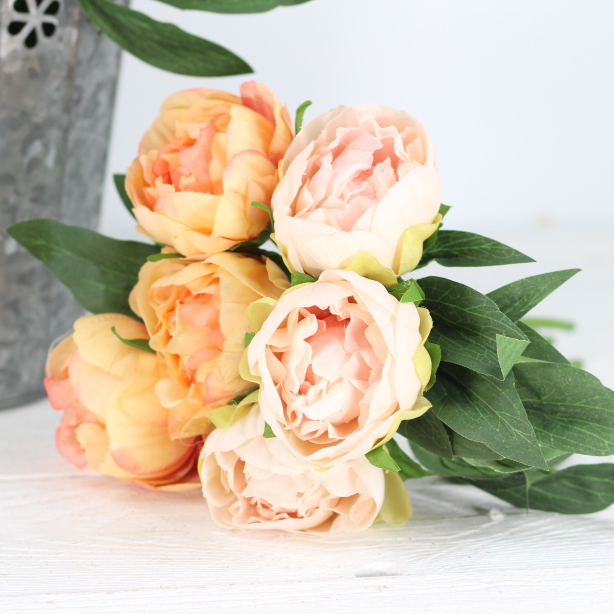 Umělá kytice pivoňka - 6 květů meruňková