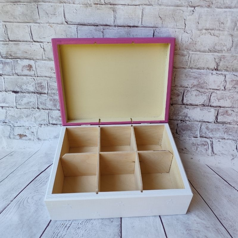 Dřevěná šperkovnice 6 přihrádek