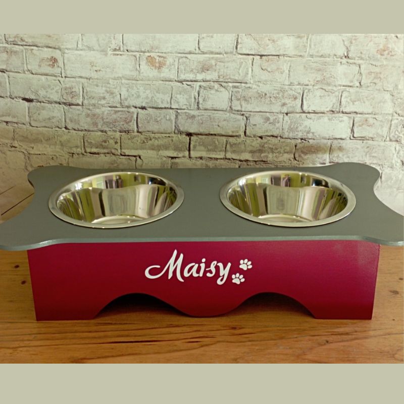 Krmící stolek pro psy a kočky červenorůžový šedý