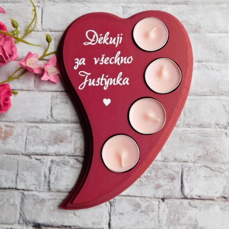 Svícen pro paní učitelku Děkuji za všechno! červený