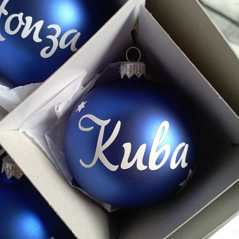 Skleněná vánoční ozdoba NA PŘÁNÍ - modrá/bílá 8 cm