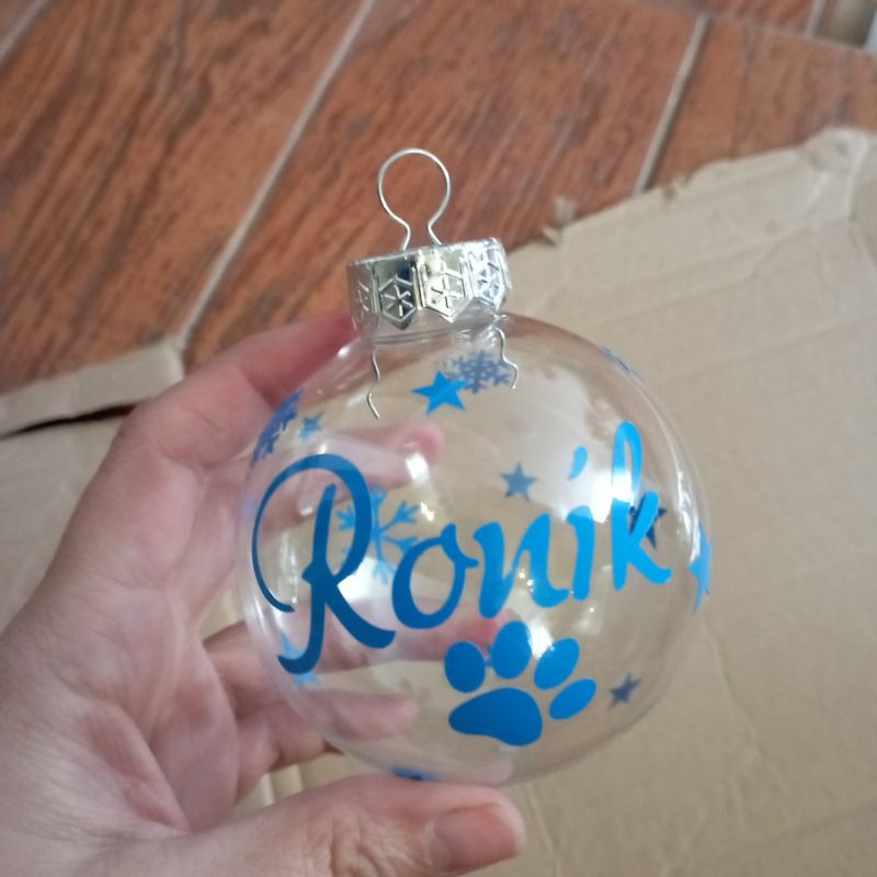 PLASTOVÁ vánoční ozdoba 8cm - pro mazlíčky, modré písmo