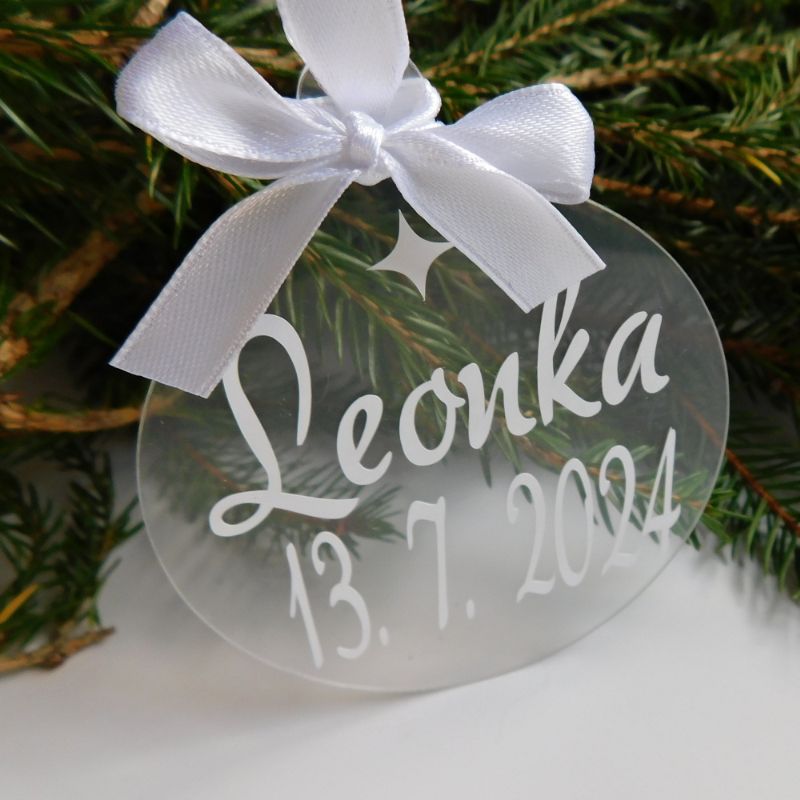 AKRYLOVÁ vánoční baňka s údaji 