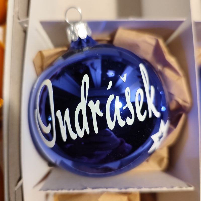 Skleněná vánoční ozdoba NA PŘÁNÍ - modrá lesk 8 cm