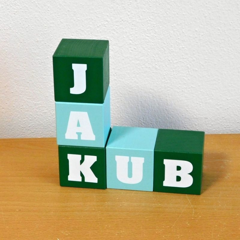 Dřevěné kostky se jménem mint zelené