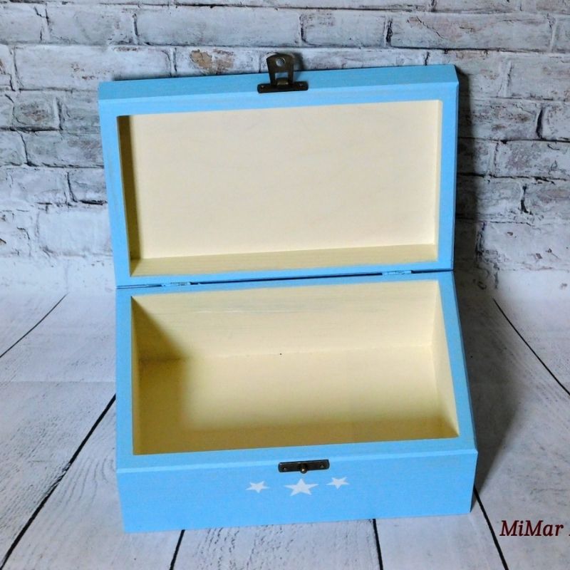 Dřevěný box VZPOMÍNKY světle modrý