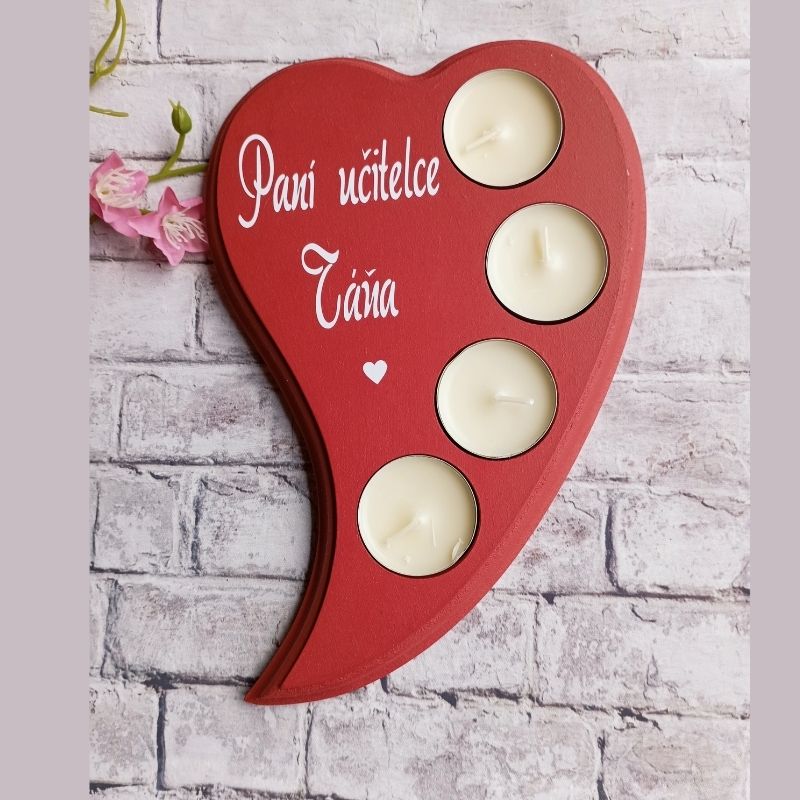 Dřevěný svícen Paní učitelce s věnováním