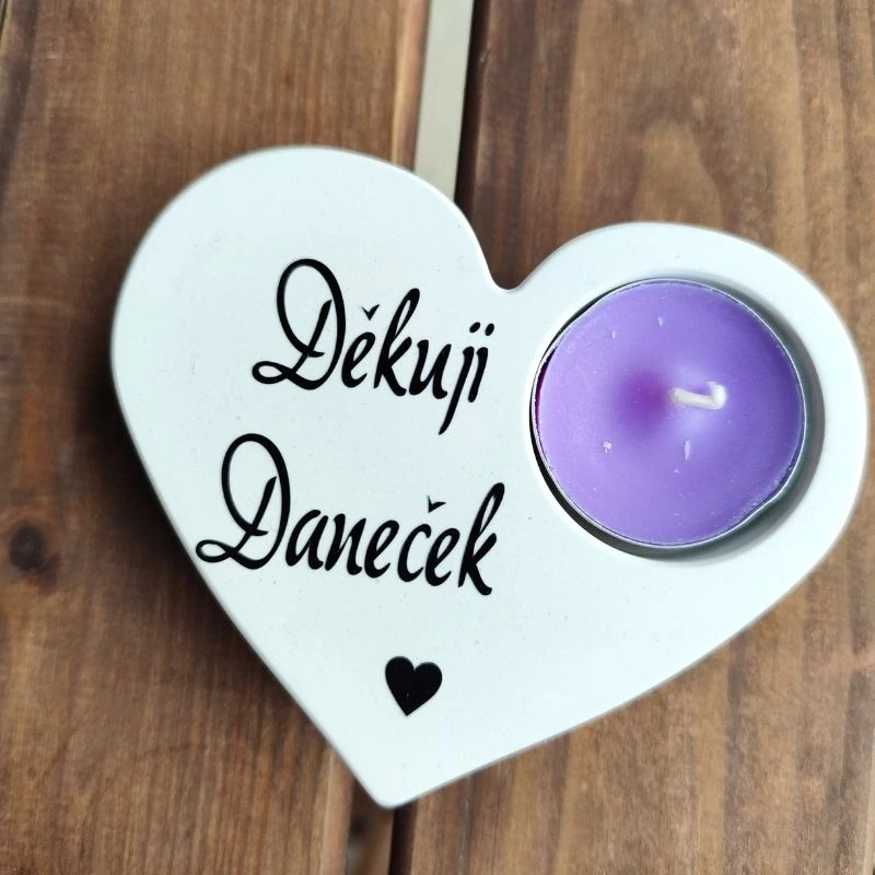 Svícen srdíčko Děkuji s věnováním