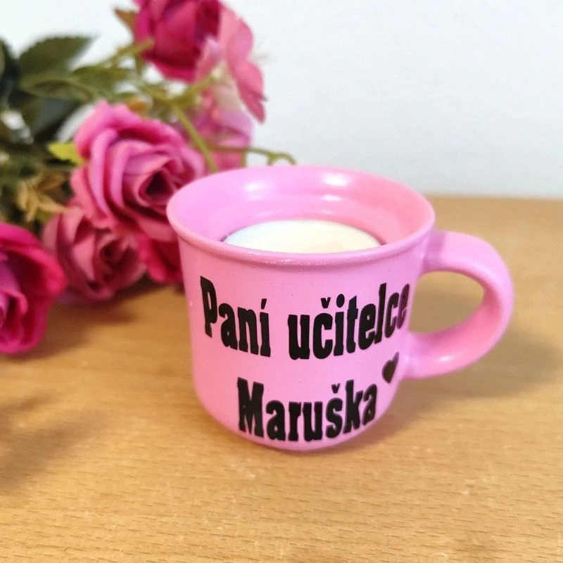 Svícen hrníček pro paní učitelku růžový