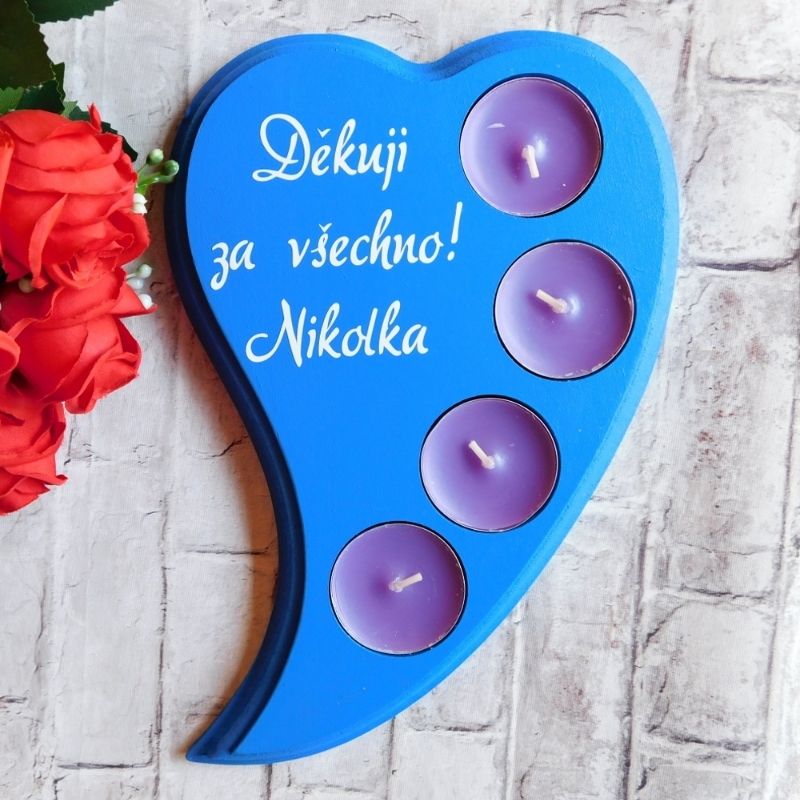 Svícen pro paní učitelku Děkuji za všechno! modrý