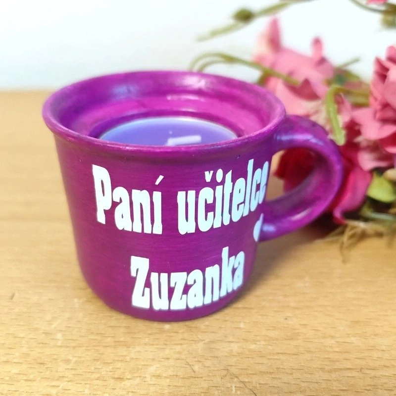 Svícen hrníček pro paní učitelku tmavě fialový